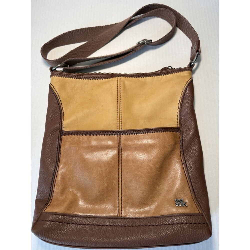 The Sak Iris Leather Brown Patchwork Crossbody Bag Purse Boho Y2K